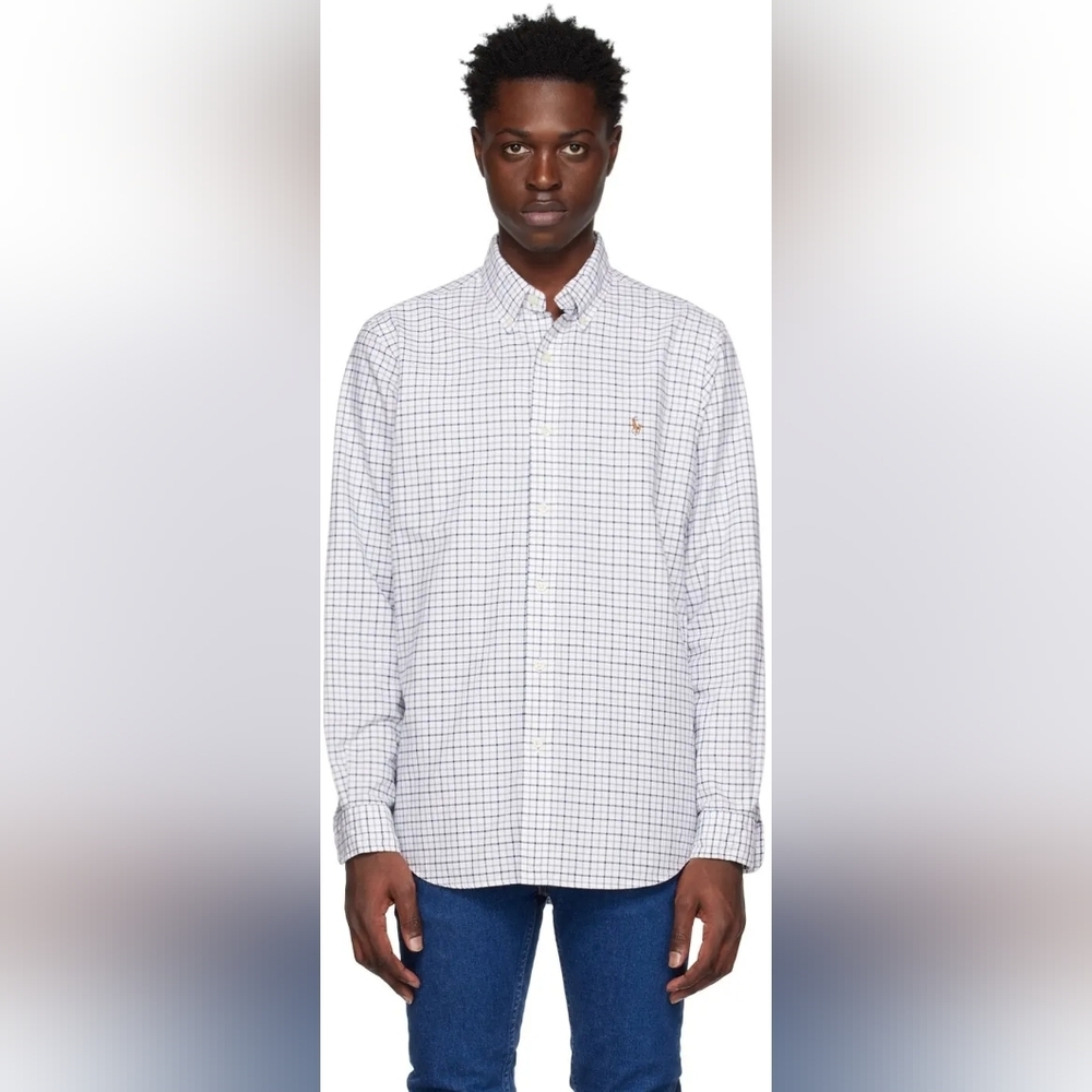 Ralph Lauren Classic Fit Tattetsall Poplin Pink/Gray Button Down Mens Size 34/35